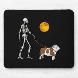 Engelsk Bulldog Skelett Hund Promenad Halloween Musmatta