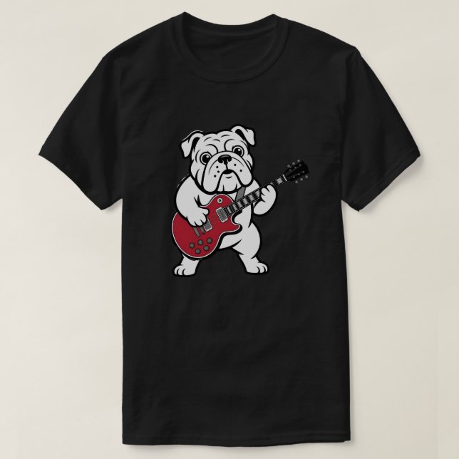 Engelsk Bulldog som spelar elgitarr  T Shirt (Design framsida)