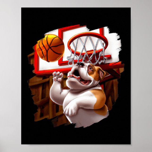 Engelsk bulldog spelar Roligt Hund Basketb Poster (Framsidan)