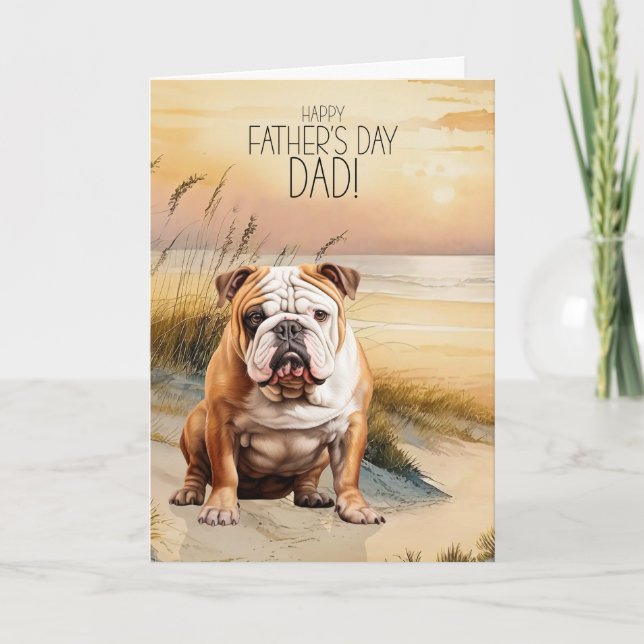 Engelsk Bulldog Sunset Beach Fars Dag Helgkort (Framsida)