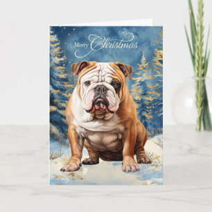 Engelsk Bulldog Tall Jul Skog Jul Helgkort