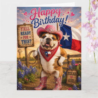 ENGelsk BULLDOG TEXAS COWGIRL FÖDELSEDAG Kort