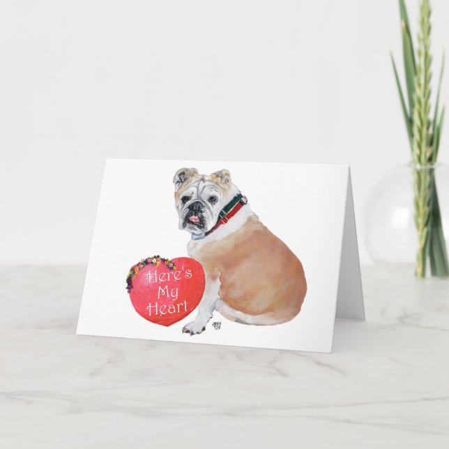 Engelsk Bulldog Valentine Helgkort (Framsida)