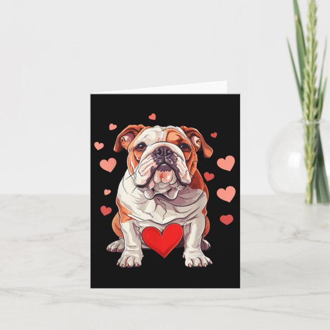 Engelsk bulldog Valentines day Heart Pet Hund Anim Kort (Framsida)