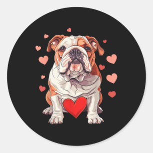 Engelsk bulldog Valentines day Heart Pet Hund Anim Runt Klistermärke