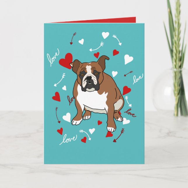 Engelsk Bulldog Valentines Day   Helgkort (Framsida)