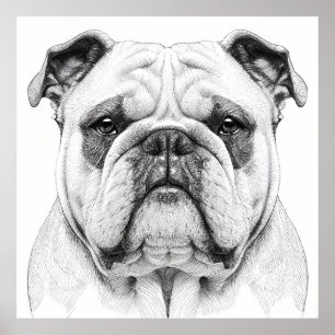 Engelsk Bulldog Vild Nature Animal Illustration Poster