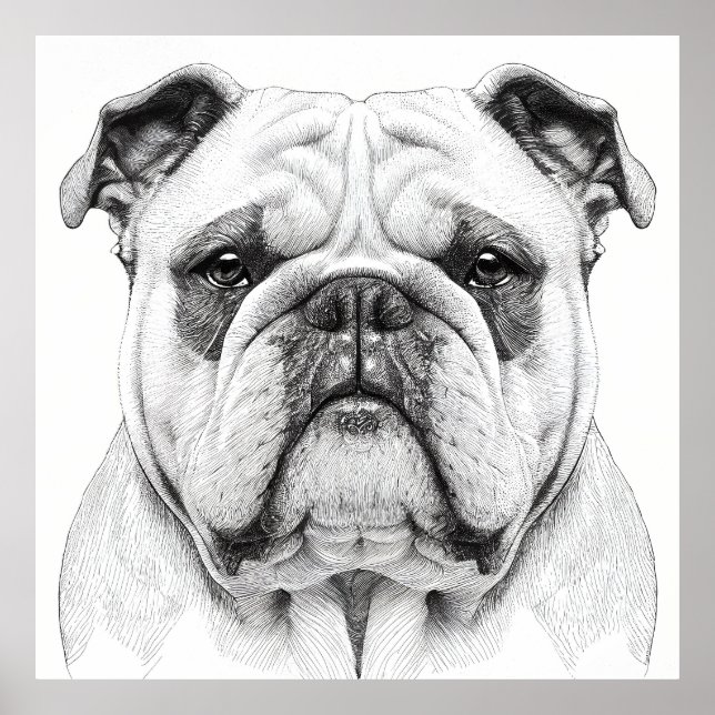 Engelsk Bulldog Vild Nature Animal Illustration Poster (Framsidan)