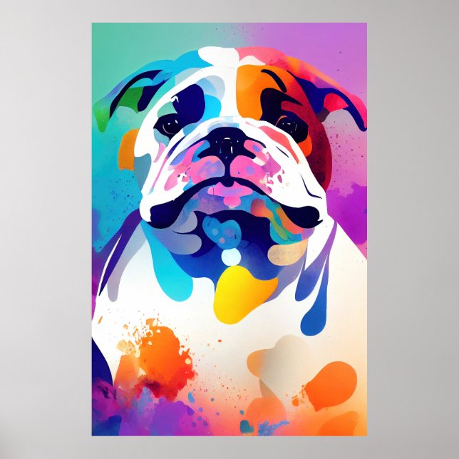 Engelsk Bulldog Vild Nature Animal Painting Poster (Framsidan)