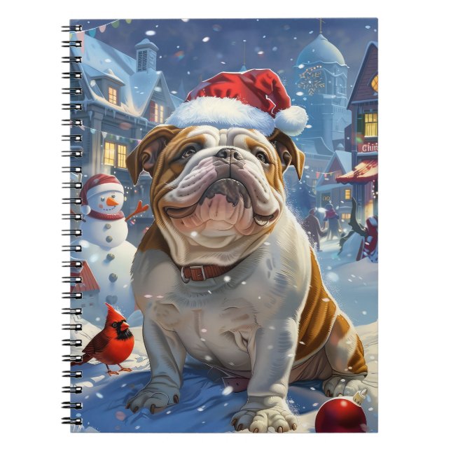 Engelsk bulldog Winter Wonderland jul Joy Anteckningsbok (Framsidan)