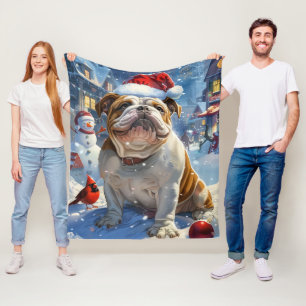 Engelsk bulldog Winter Wonderland jul Joy Fleecefilt