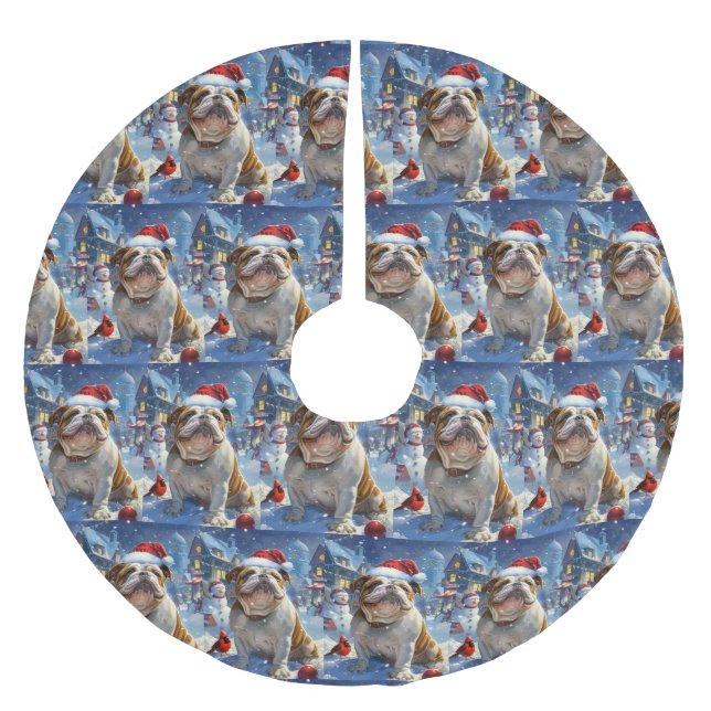 Engelsk bulldog Winter Wonderland jul Joy Julgransmatta Borstad Polyester (Framsidan)
