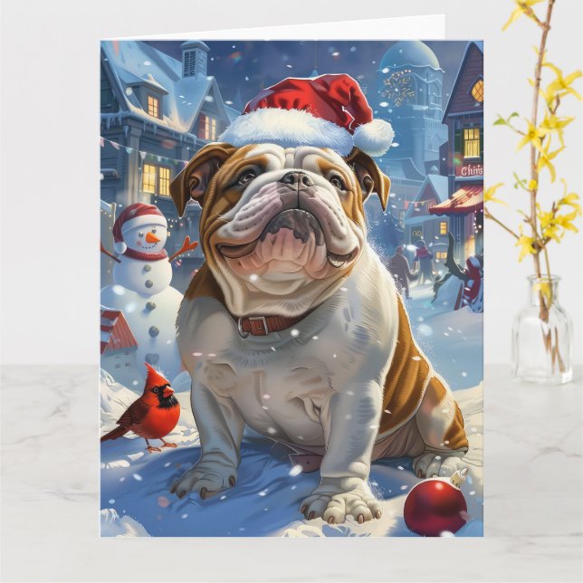 Engelsk bulldog Winter Wonderland jul Joy Kort (Gul blomma)