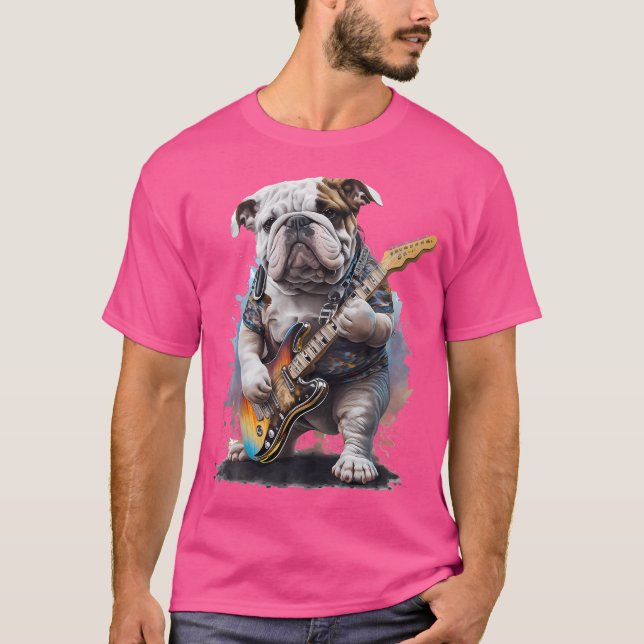Engelsk bulldog with Electric Guitar T Shirt (Framsida)