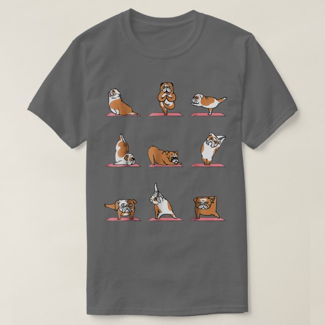 Engelsk bulldog Yoga Puppy Yoga Poses och Meditati T Shirt (Design framsida)