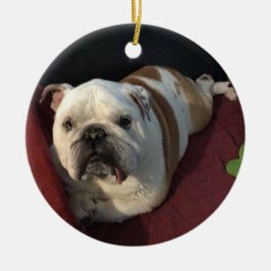 Engelsk bulldogg julgransprydnad keramik