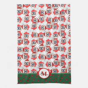 Engelsk Bulldogg Mönster Monogram Jul Hund Kökshandduk