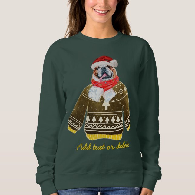 Engelsk Bulldogg Rolig Ful Jul Hund Mamma Svett T Shirt (Framsida)
