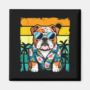 Engelsk bulldogg solglasögon hawaiiansk strand som magnet