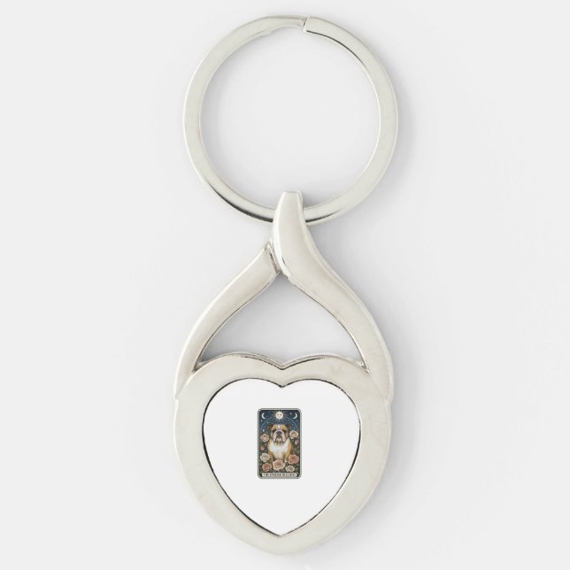 Engelsk bulldogg twisted heart silverfärgad nyckelring (Framsidan)
