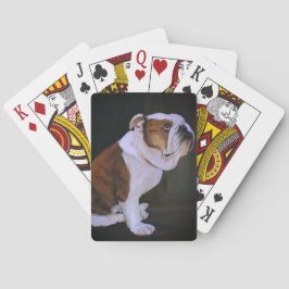 Engelsk bulldogghundkonst som leker kort casinokort