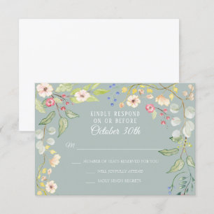 Engelsk Chintz Silver Sage Blush Watercolor RSVP Inbjudningar