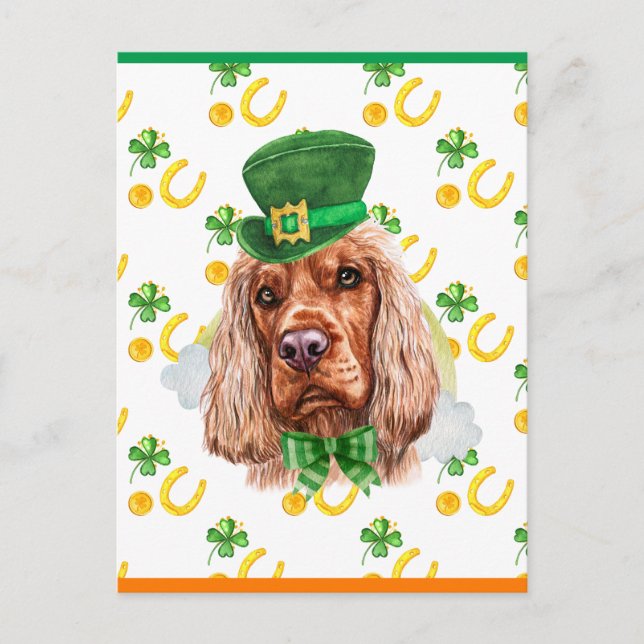 Engelsk Cocker Shamrock St. Patricks Day Helg Vykort (Framsida)