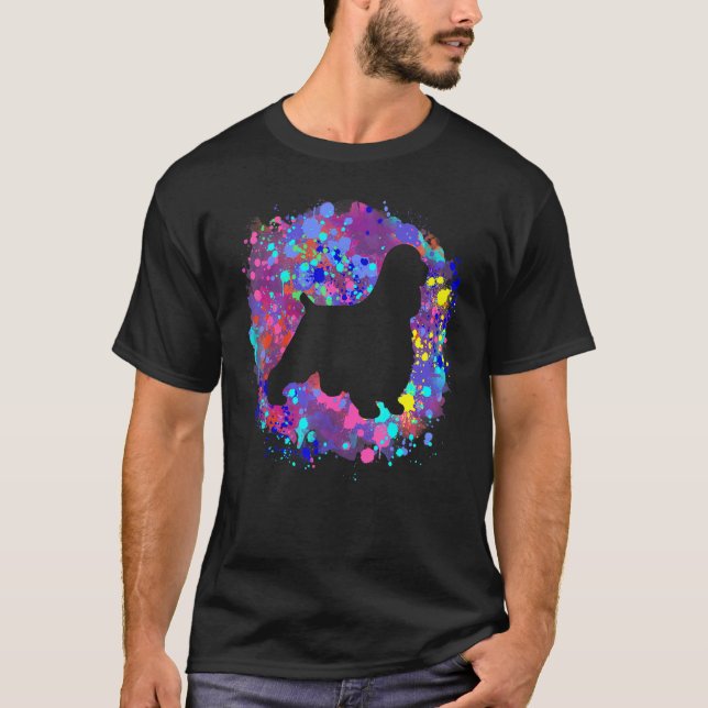 Engelsk Cocker Spaniel Hund Rosa Akvarell Konst T Shirt (Framsida)