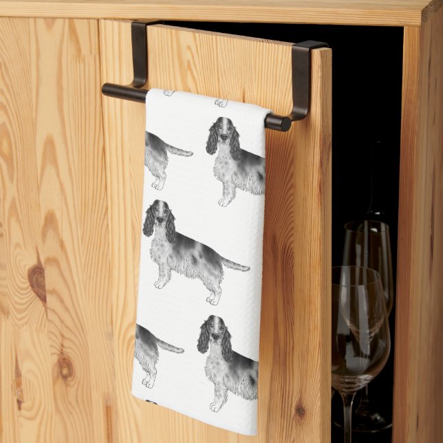 Engelsk Cocker Spaniel i svart-vit mönster Kökshandduk (Thirds Fold)