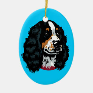 Engelsk cocker spaniel julgransprydnad keramik
