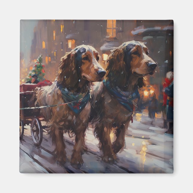 Engelsk Cocker Spaniel Julhögtid Magnet (Framsidan)