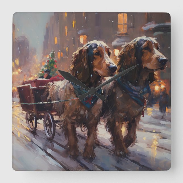 Engelsk Cocker Spaniel Julhögtidssäsong Fyrkantig Klocka (Framsida)