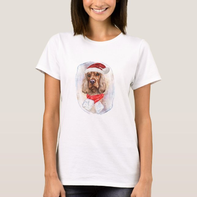 Engelsk Cocker Spaniel Julpresenter För Hund T Shirt (Framsida)