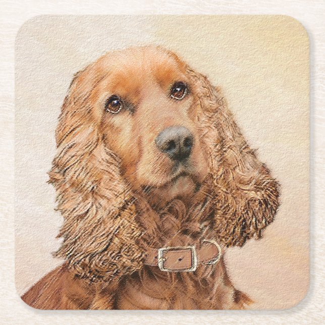 Engelsk Cocker Spaniel-målning - Original konst av Underlägg Papper Kvadrat (Framsidan)