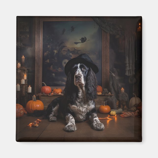 Engelsk Cocker Spaniel Pumpa Halloween Skräck  Magnet (Framsidan)