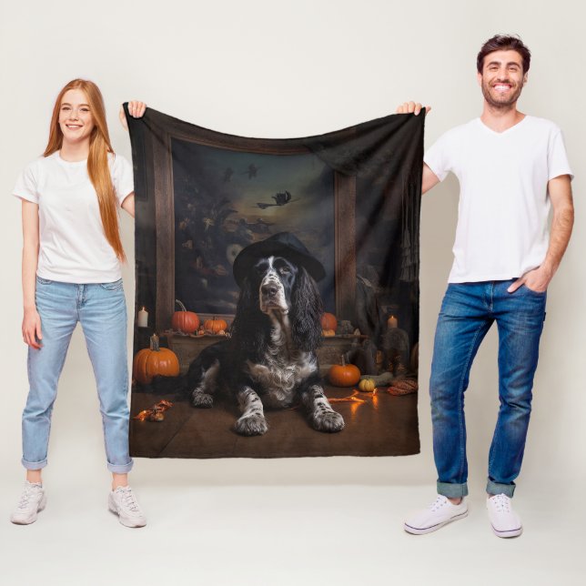 Engelsk Cocker Spaniel Pumpa Halloween Skräckinjag Fleecefilt (På plats)