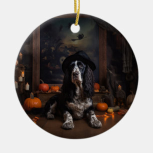Engelsk Cocker Spaniel Pumpa Halloween Skräckinjag Julgransprydnad Keramik