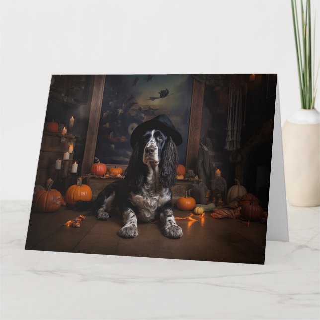 Engelsk Cocker Spaniel Pumpa Halloween Skräckinjag Kort (Framsida)