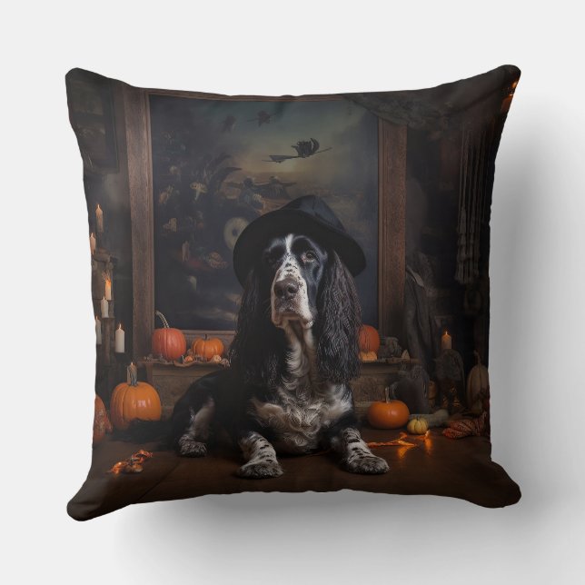 Engelsk Cocker Spaniel Pumpa Halloween Skräckinjag Kudde (Baksida)