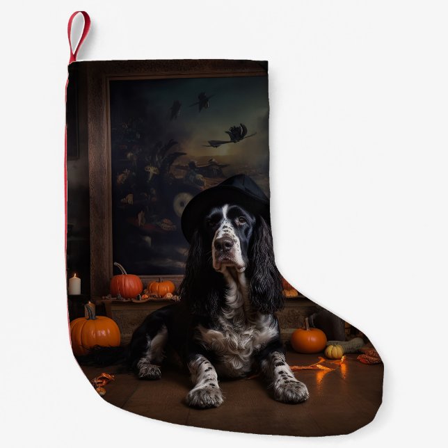 Engelsk Cocker Spaniel Pumpa Halloween Skräckinjag Liten Julstrumpa (Framsidan)