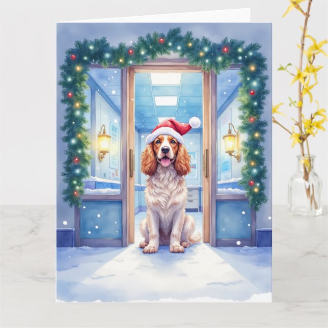 Engelsk Cocker Spaniel Sjuksköterskestation Tomteh Kort (Gul blomma)