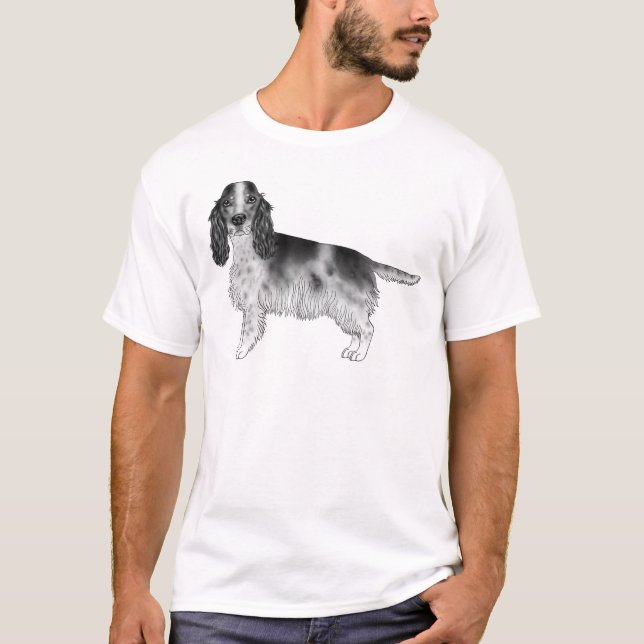 Engelsk Cocker Spaniel Teckning i Svart Och Vitt T Shirt (Framsida)