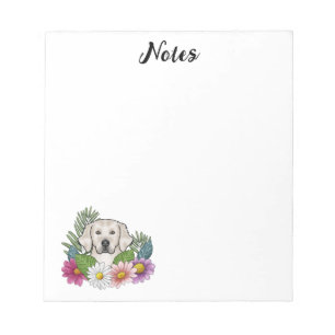 Engelsk Cream Golden Retriever Färgglada Blommor Anteckningsblock