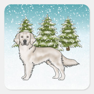Engelsk Cream Golden Retriever Hund Blå Jul Fyrkantigt Klistermärke