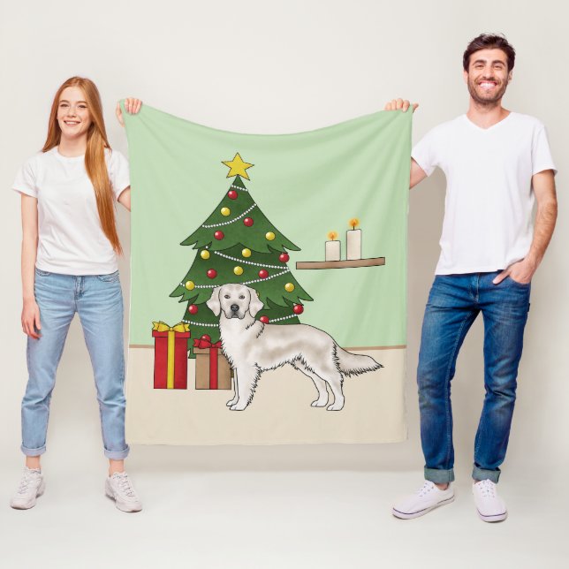 Engelsk Cream Golden Retriever med julgran Fleecefilt (På plats)