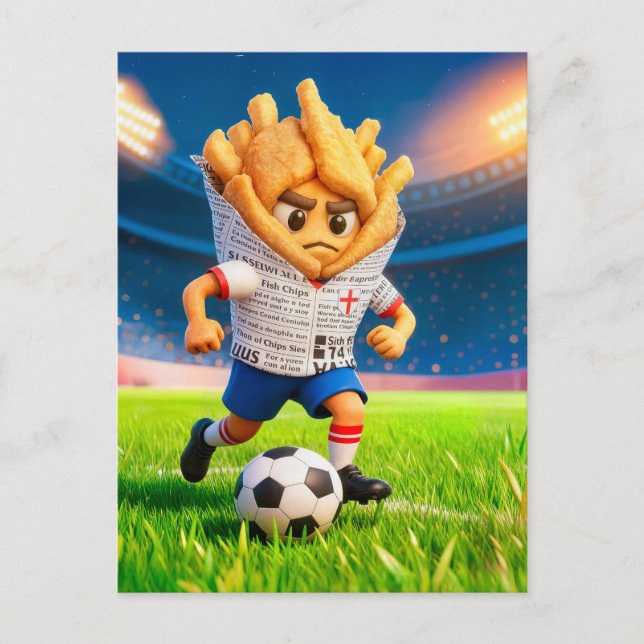 Engelsk fish and chips fotbollsspelare karaktär vykort (Framsida)