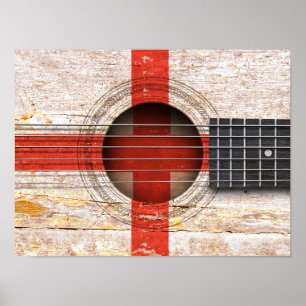 Engelsk Flagga om gammaldags akustiskt gitarr Poster