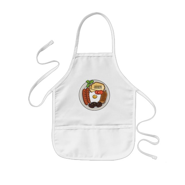 Engelsk frukost tecknad illustration barnförkläde (Framsidan)