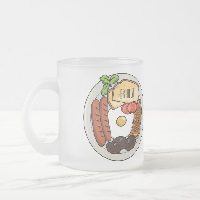 Engelsk frukost tecknad illustration frostad glasmugg (Vänster)