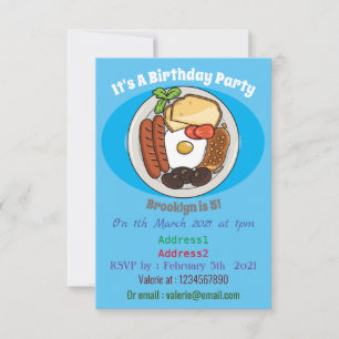 Engelsk frukost tecknad illustration inbjudningar